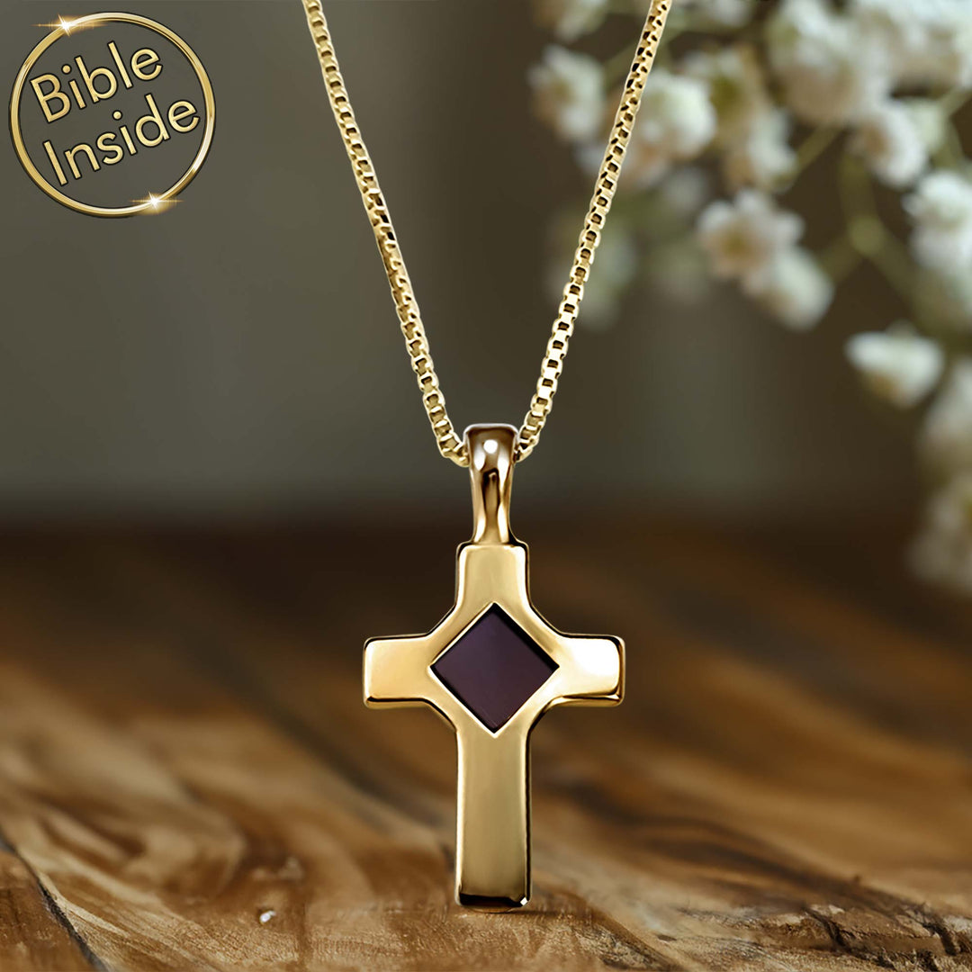 Biblical jewelry cross necklace with New Testament microchip – My Nano Jewelry