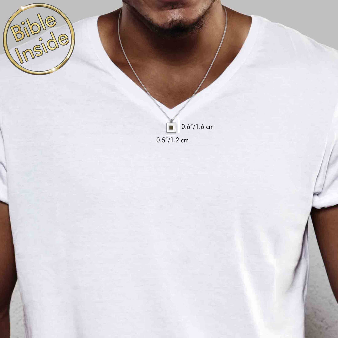 Silver Christian necklace for men with geometric Cubo design