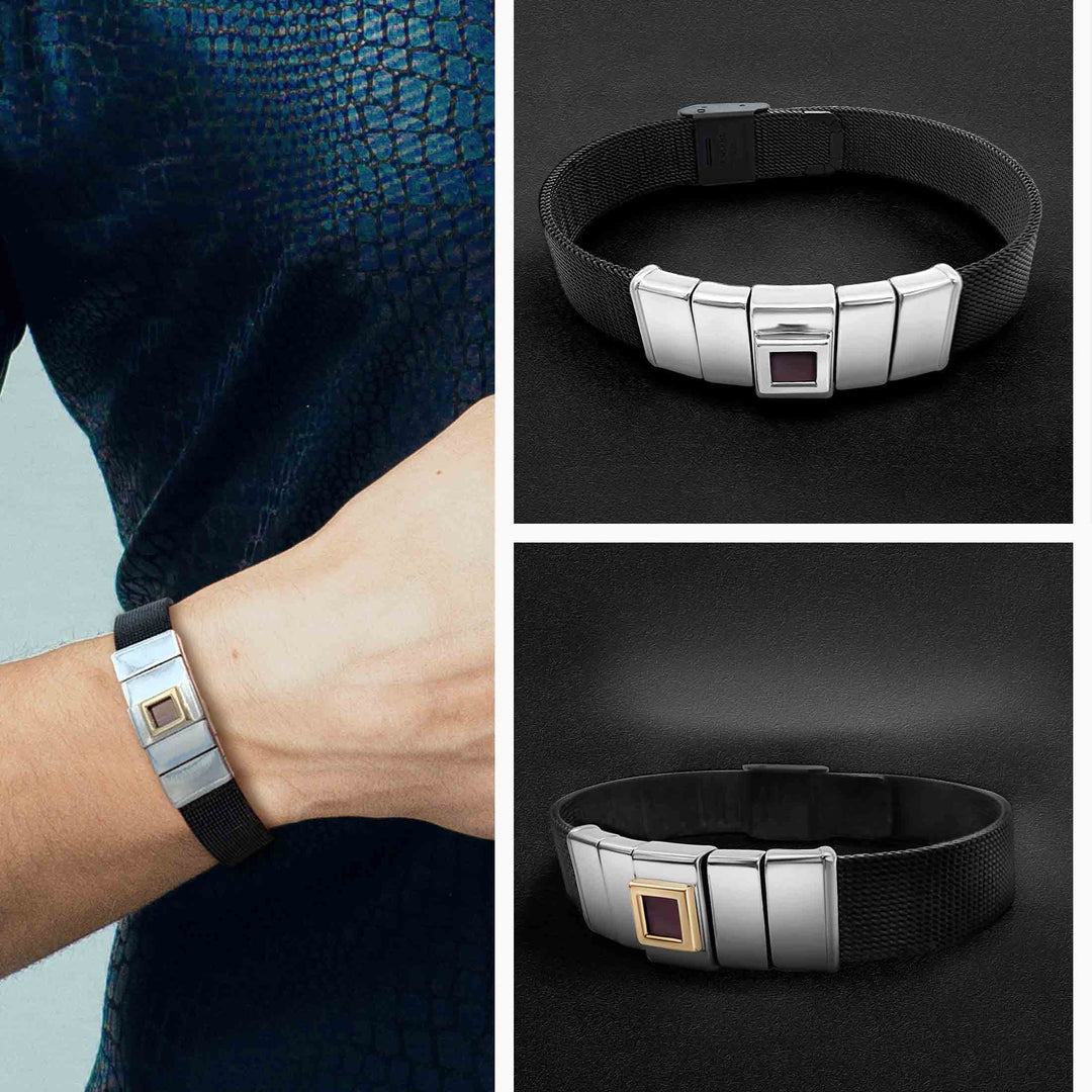 Mens Christian jewelry bracelet with nano Bible chip - stainless steel Knox-5 design