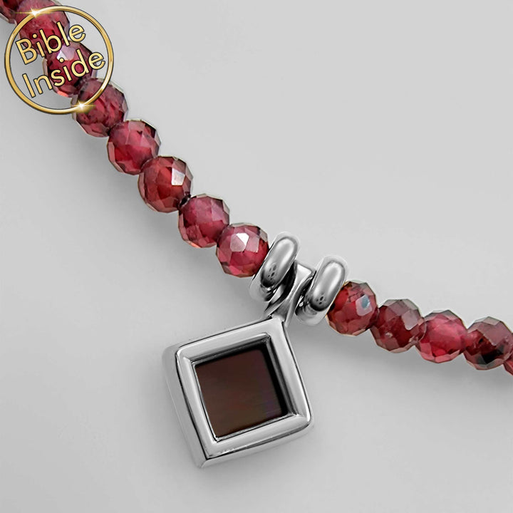 Elegant garnet tiny Bible necklace in gold finish – rhombus pendant