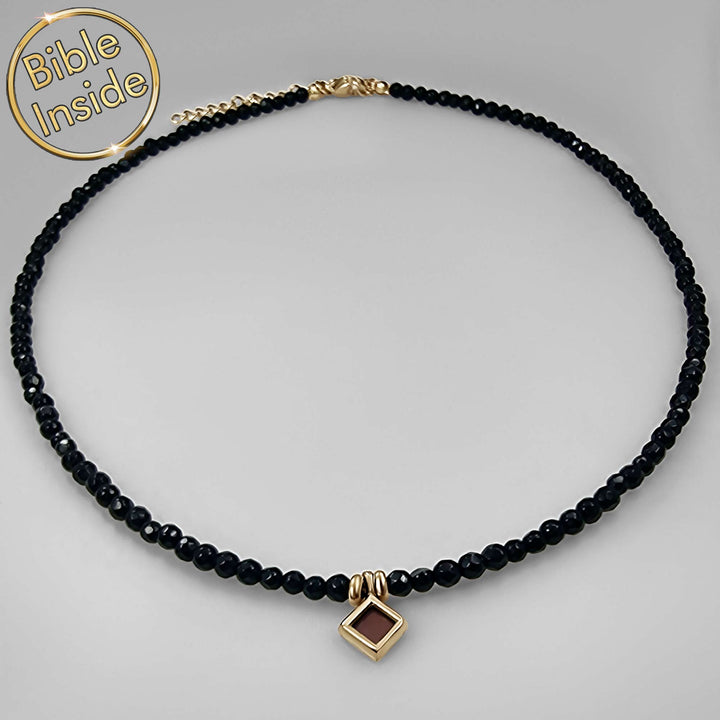 Mother's day jewelry for women with elegant Terra onyx Bible necklace.