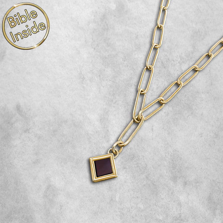 Mother's day jewelry elegant necklace gift with rhombus pendant and scripture inside