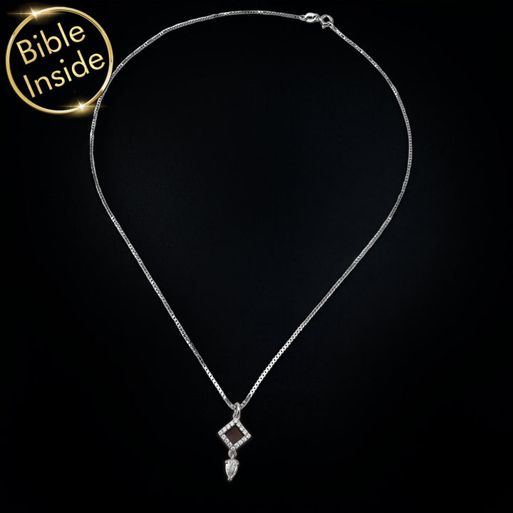 Mother's day necklace gift necklace with Amazona rhombus and Bible inside
