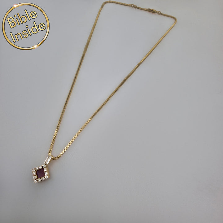 Mother's day necklace gift with a modern rhombus pendant and miniature Bible