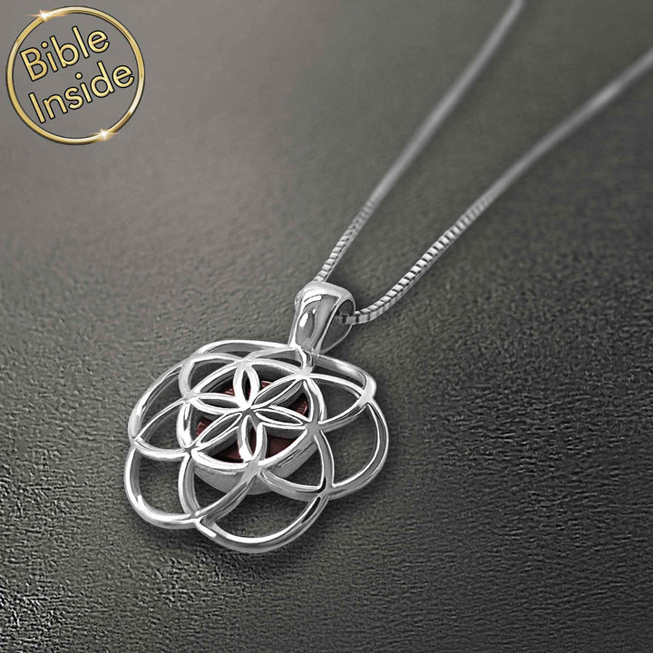 Mother's day jewelry gift seed of life Christian pendant with nano Bible