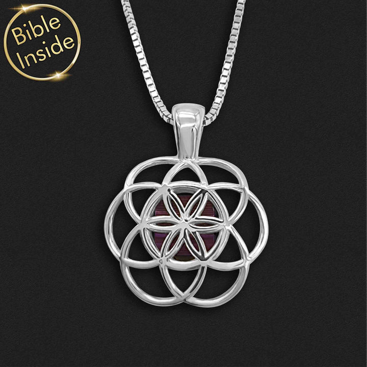 Mother’s day necklace for women, polished seed of life with hidden Bible chip