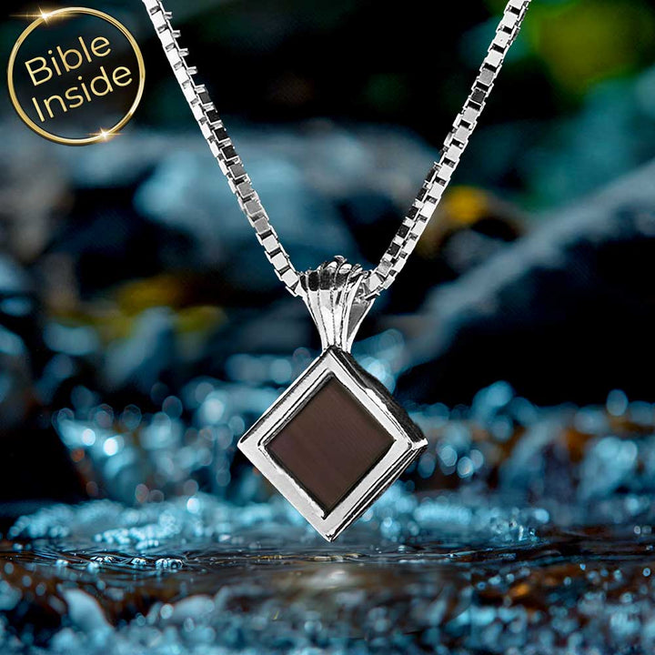Elegant mother's day jewelry gift necklace with micro Bible chip.