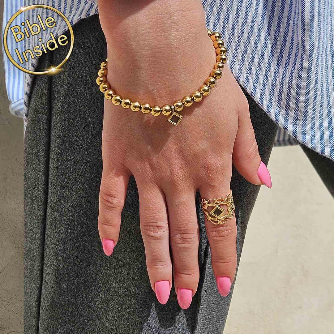 Nano Bible jewelry bracelet with five symbolic beads for women
