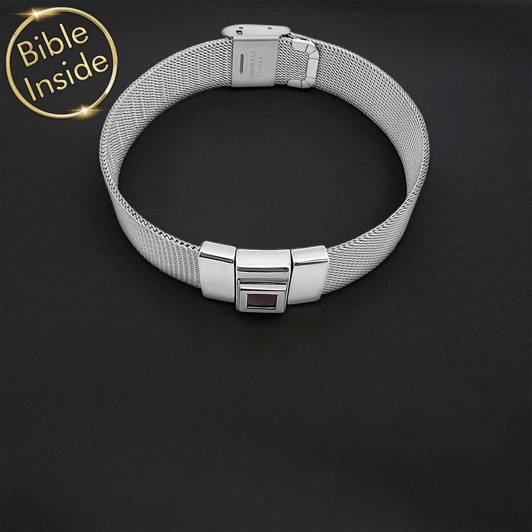 Polished stainless steel bracelet with Bible verses on jewelry – masculine design