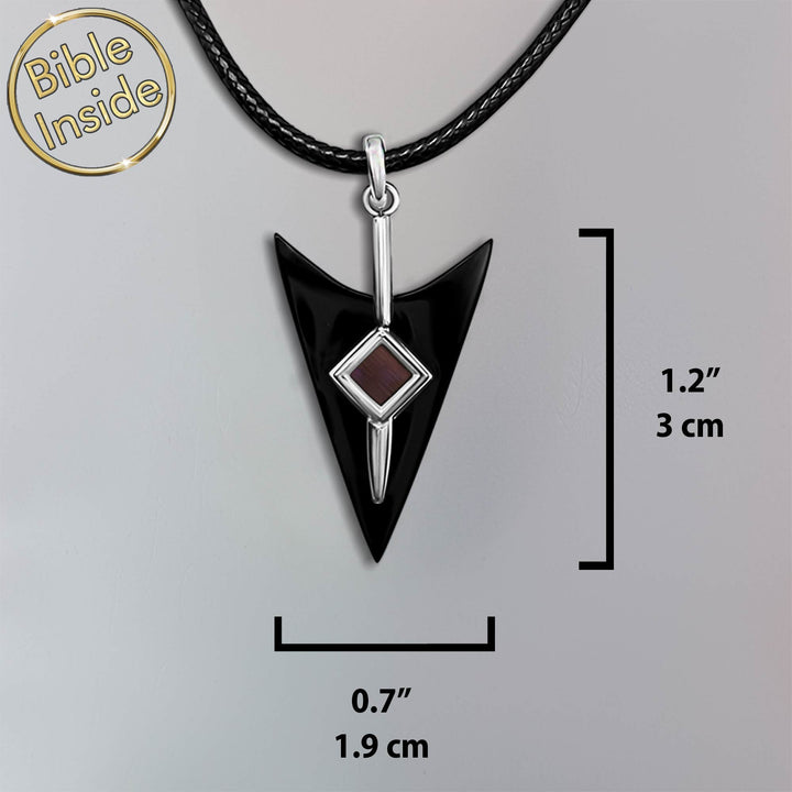Arrow biblical necklace with nano Bible chip for boys and men