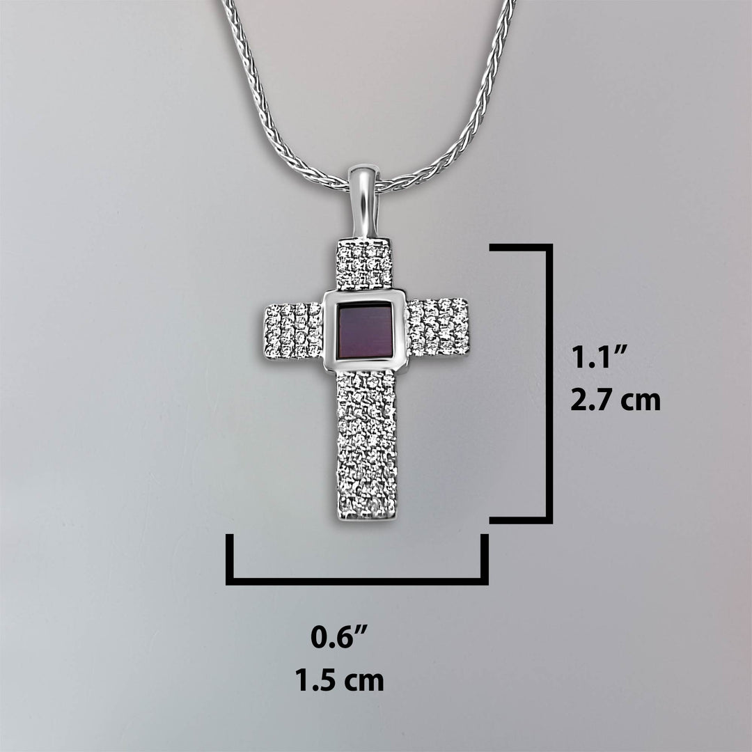 14k cross necklace white gold with New Testament microchip inside