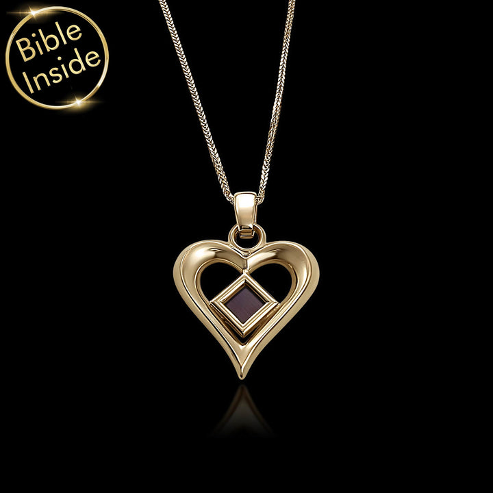 Biblical heart pendant for girlfriend in 14k gold, minimalist design