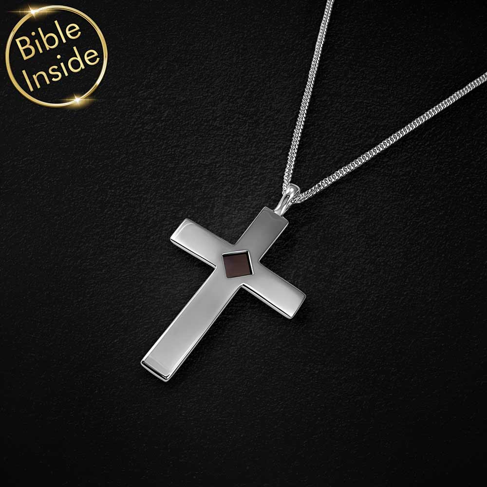 Polished silver cross necklace for boys and men