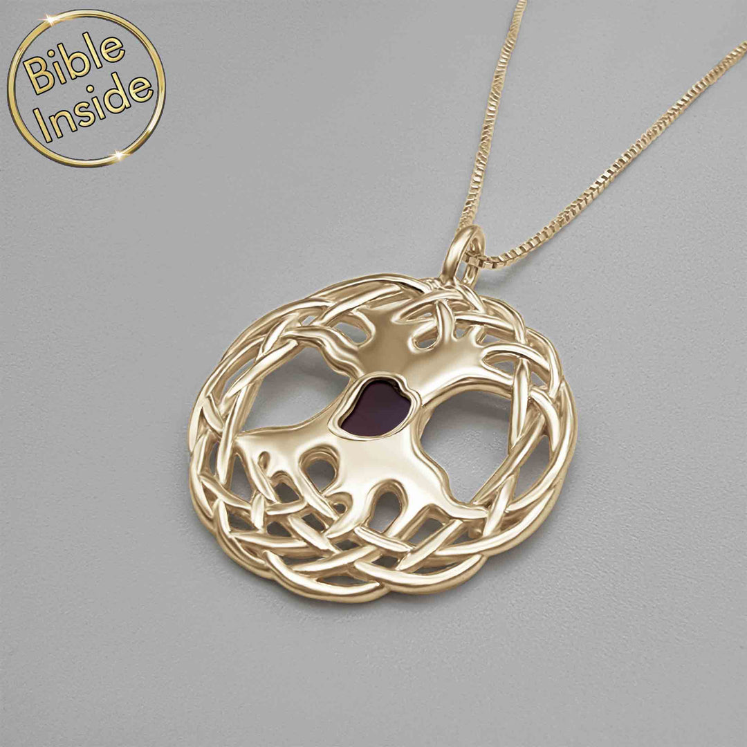 Solid Gold Tree Of Life Pendant With Nano Bible - Shlama 
