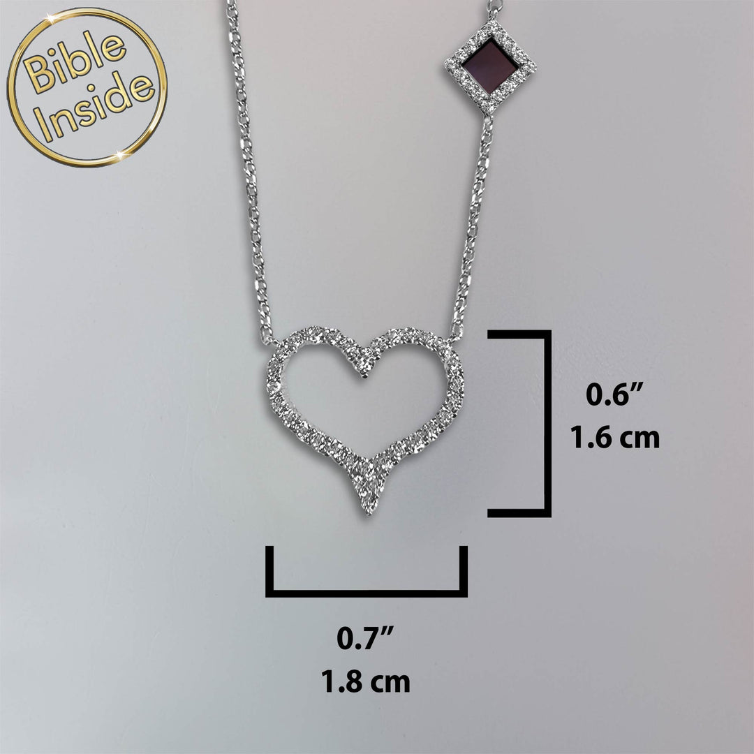 Sterling silver heart necklace girlfriend gift with micro Bible inside