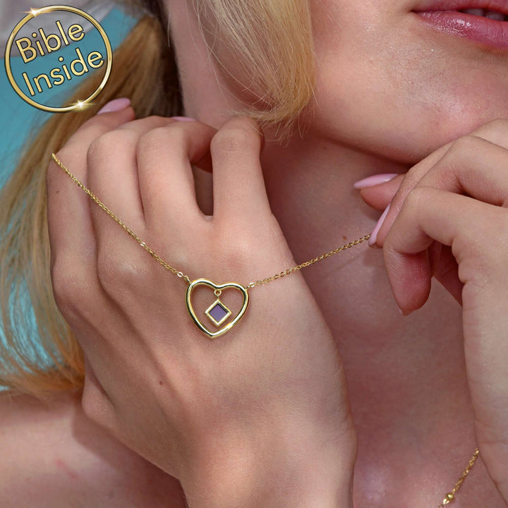 Elegant heart pendant for girlfriend with Biblical scripture chip