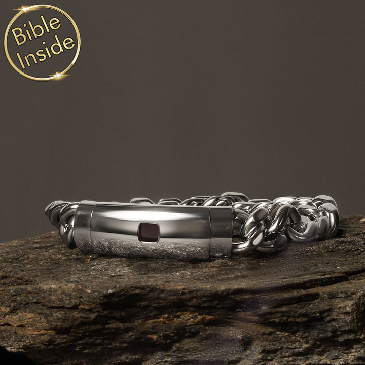 Stainless steel bracelet featuring miniature Bible – boyfriend valentines day gifts