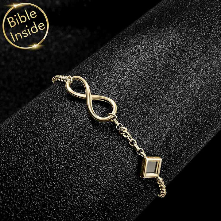 Women's religious jewelry bracelet – gold rhombus with miniature Bible inside