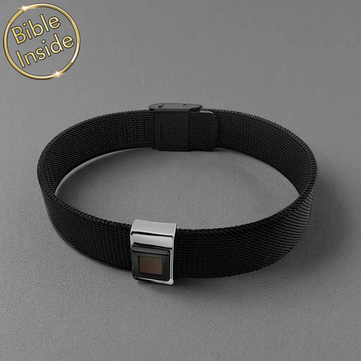 Black stainless steel religious bracelet for guys – faith accessory