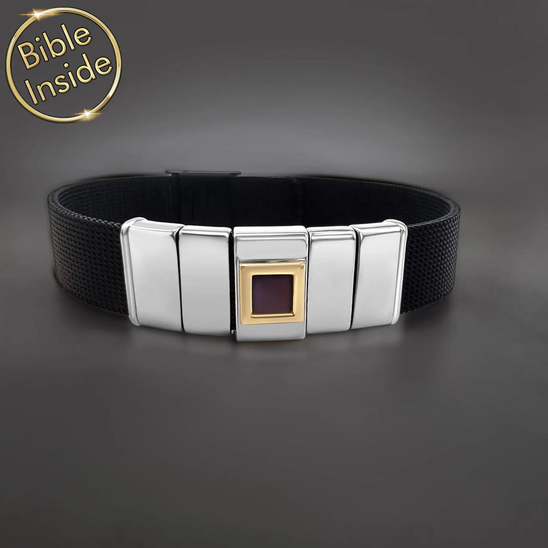 Elegant Christian jewelry for men - polished bracelet with Bible microchip