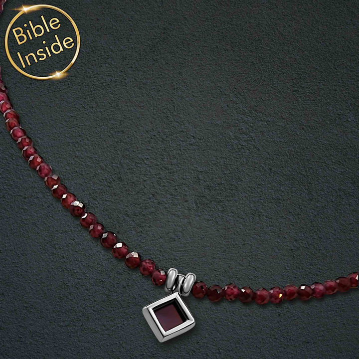 Religious necklace for women in silver with scripture inside pendant.