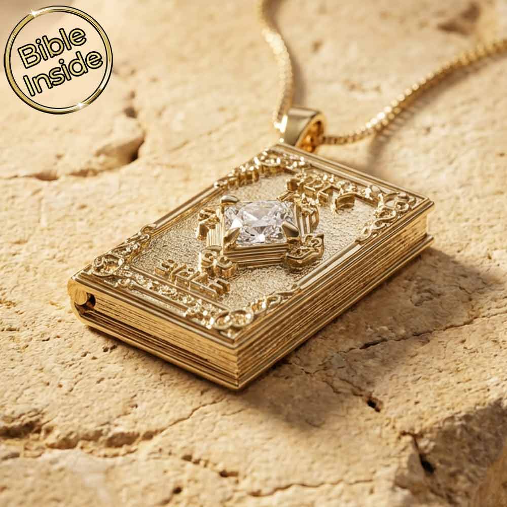 Men's religious necklace – polished book pendant, modern Christian style