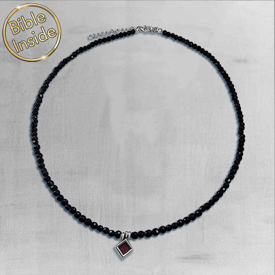 Religious necklace for women minimalist rhombus pendant with micro Bible for daily wear.