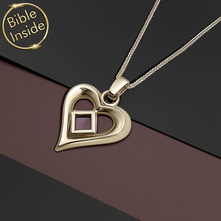 Religious necklace for women modern design and micro Bible chip inside.