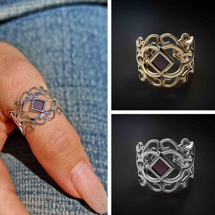 Religious ring for women, blooming Christian design with microchip Bible