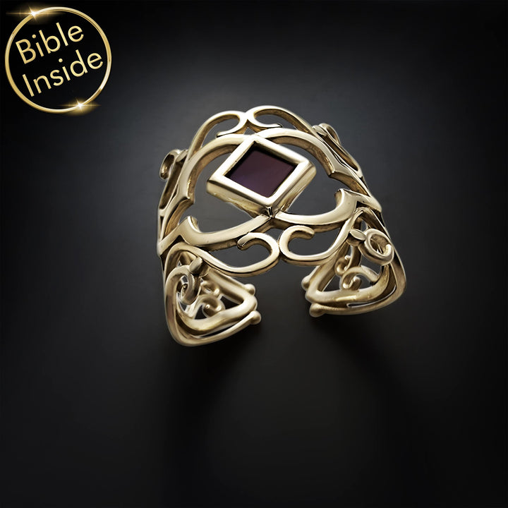 Religious ring for women – minimalist lily band with New Testament chip inside