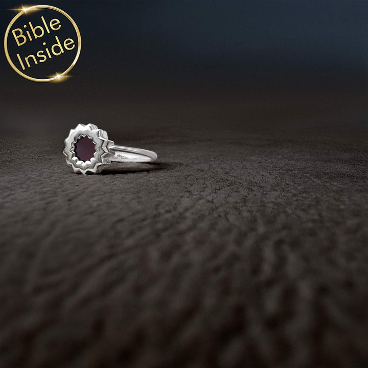 Ring for Valentine's day with nano Bible chip – delicate floral design for her
