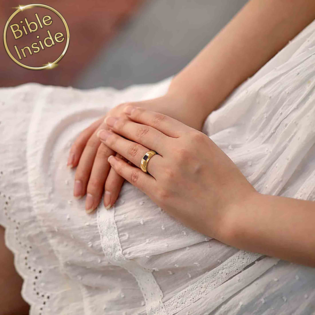 Ring for Valentine's day featuring miniature Bible inside – unisex faith ring