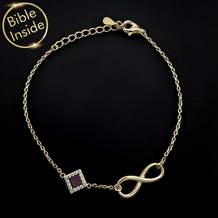 Christian bracelet with infinity loop – New Testament chip in 14k gold