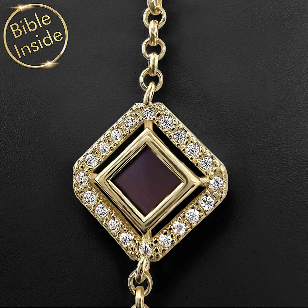 Gold verse bracelet with miniature Bible inside – meaningful gift for Christian women – Shlama