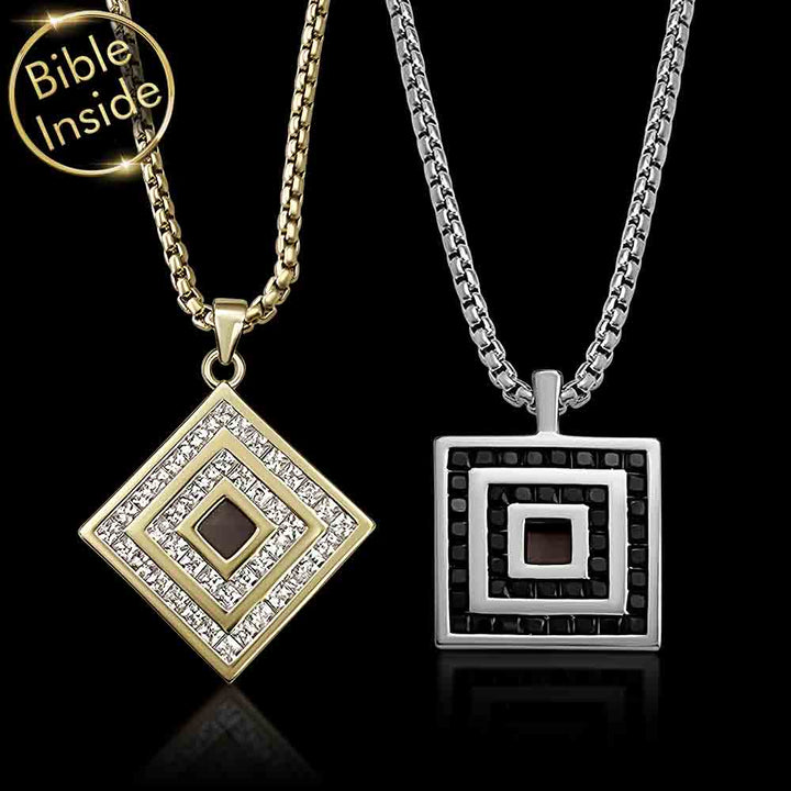 Polished rhombus necklace with scripture – faith-inspired jewelry