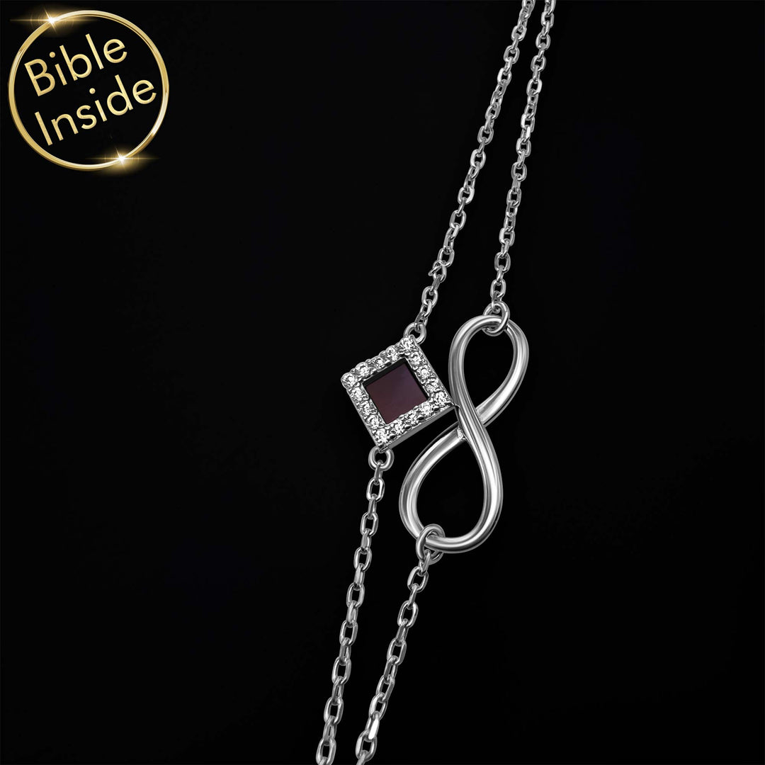 Womens Christian jewelry bracelet with miniature Bible, sterling silver
