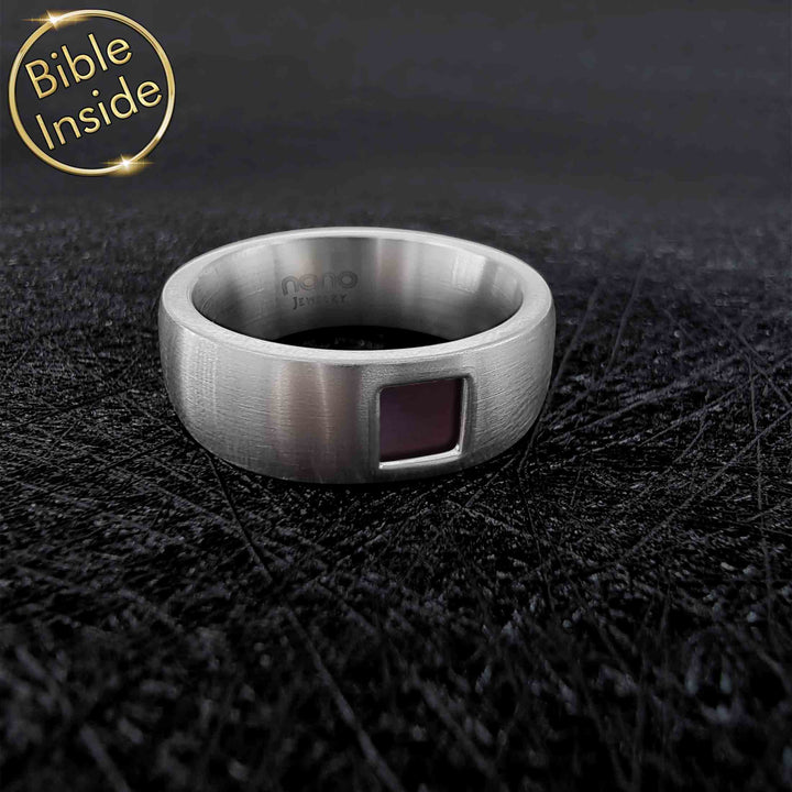 Christian ring for men in silver – bold nano Bible jewelry for daily wear