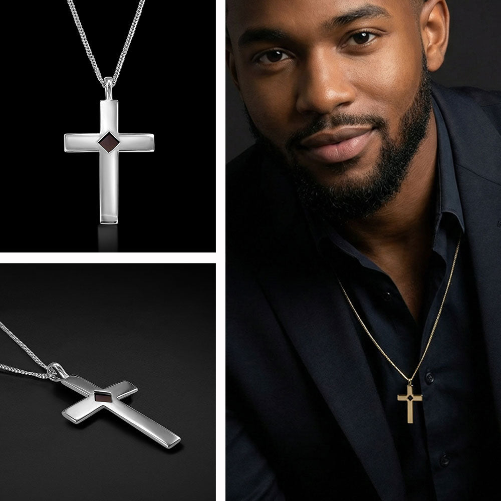 Silver cross necklace with Nano Bible chip – minimalist Christian jewelry