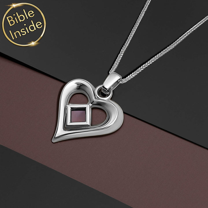 Heart necklace for girlfriend, romantic Christian pendant with scripture