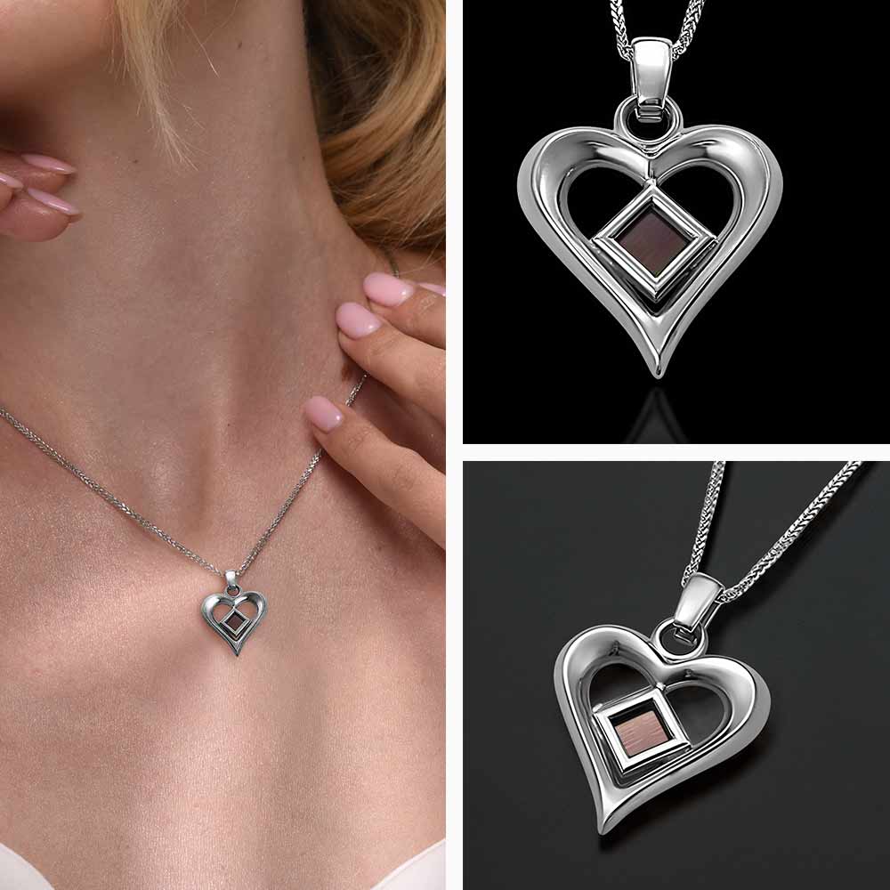 Silver heart necklace with Nano Bible chip inside – minimalist Christian jewelry