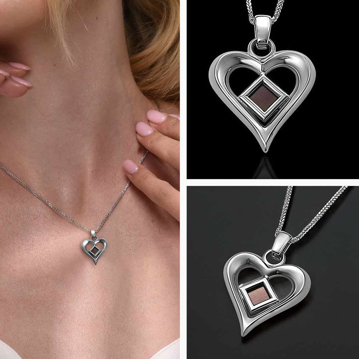 Silver heart necklace with Nano Bible chip inside – minimalist Christian jewelry