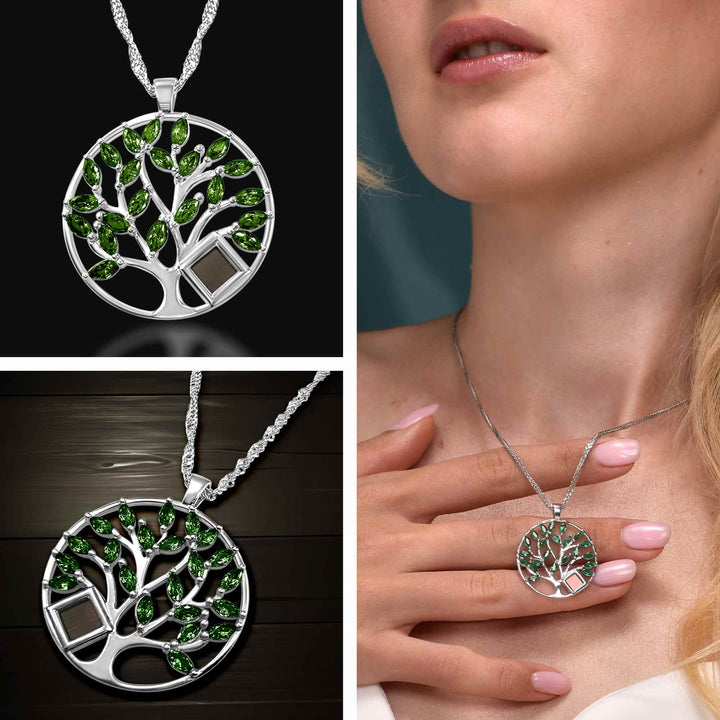 Silver necklace tree of life pendant with miniature Bible chip – elegant Christian jewelry
