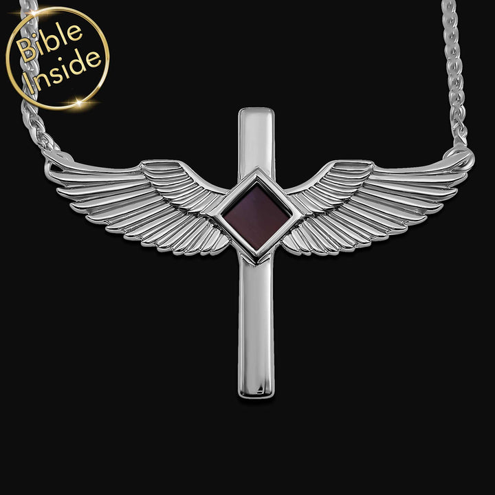 Silver pocket Bible necklace with wings cross – My Nano Jewelry