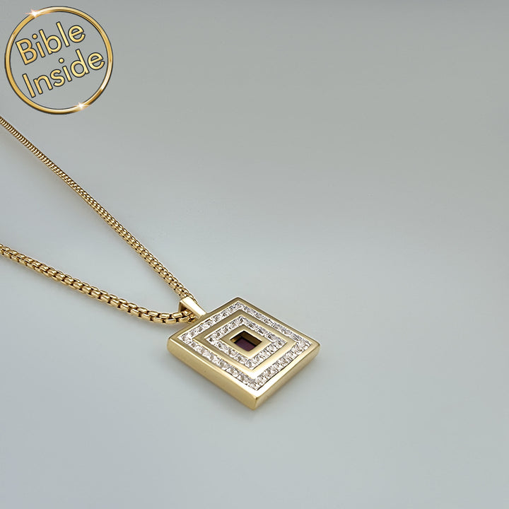 Special gift for him on Valentine day Romeo nano Bible square pendant with CZ stones