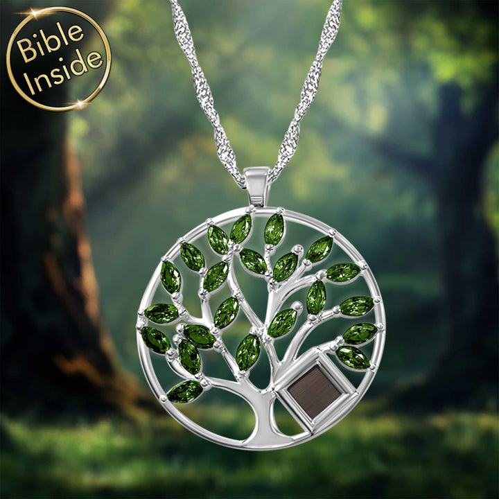 Valentine's present idea for her
silver Christian necklace with tree of life and nano Bible.