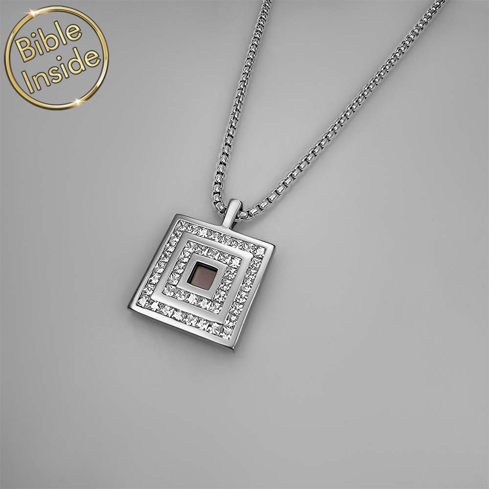 Valentine's day present idea for him – square necklace with New Testament engraved