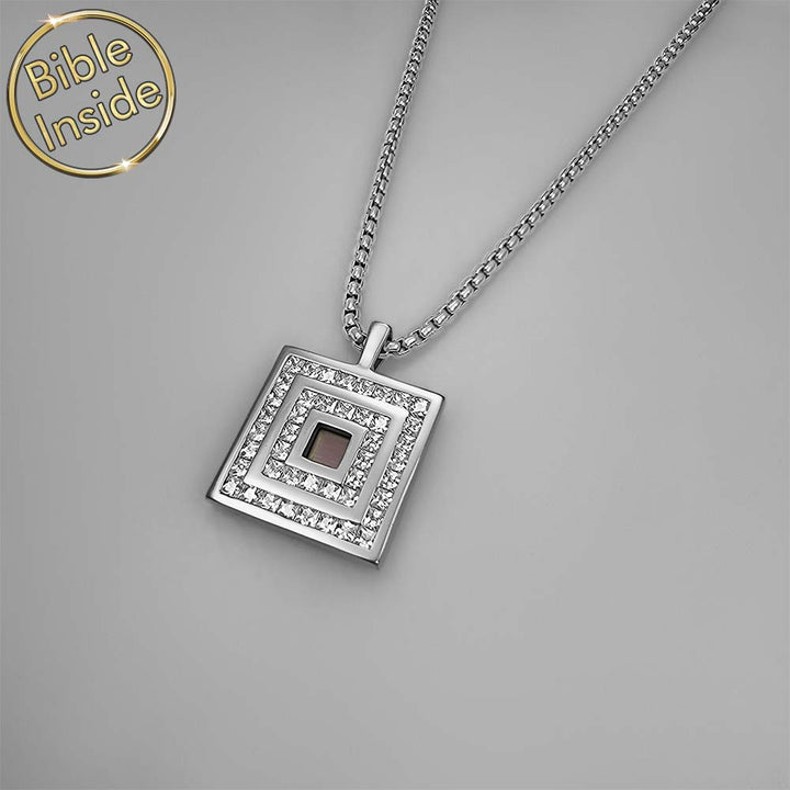 Valentine's day present idea for him – square necklace with New Testament engraved