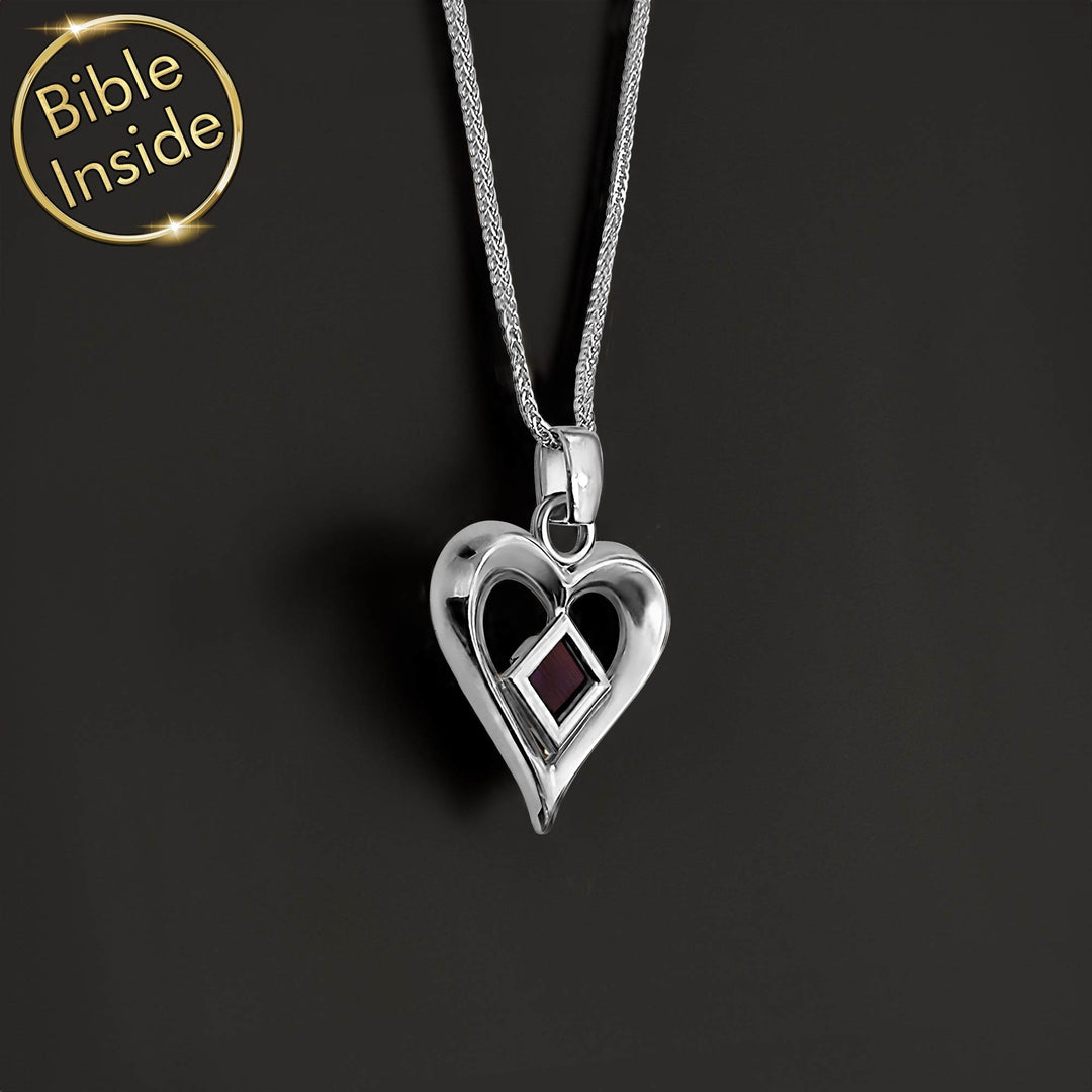 Sterling silver heart Christian pendant necklace for women