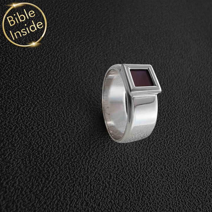 Women's Christian ring featuring New Testament microchip – minimalist faith jewelry