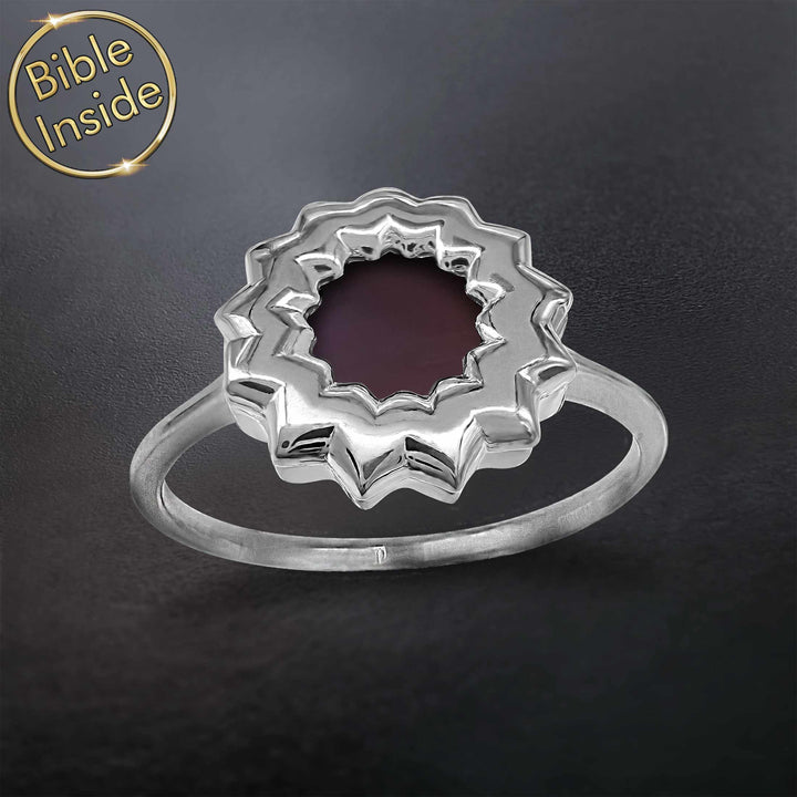 Elegant Christian ring in sterling silver – flower design with scripture inside